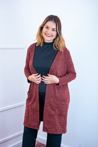 Cardigan com Bolsos Frontais em Lãzinha Jacquard Midi Dalila